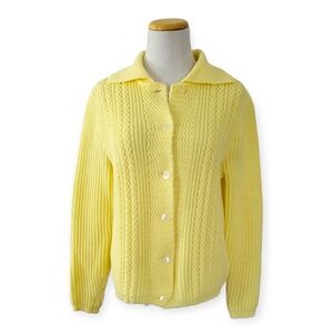VINTAGE 1960s Yellow Button-Up Cardigan Sweater